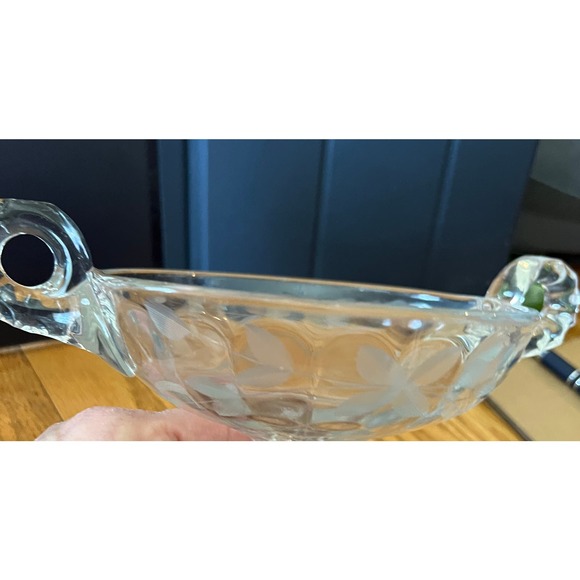 Double Handled Etched Pressed Glass Compote Candy Dish - Picture 6 of 9